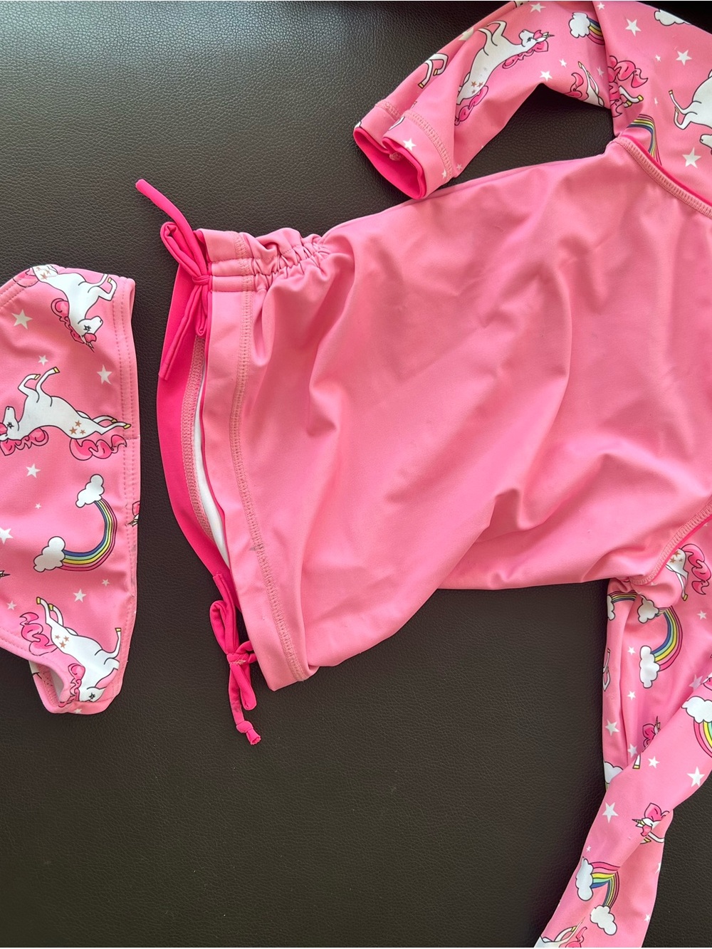 Kids Pink Unicorn Rash Guard Swim Set - Long Sleeve
